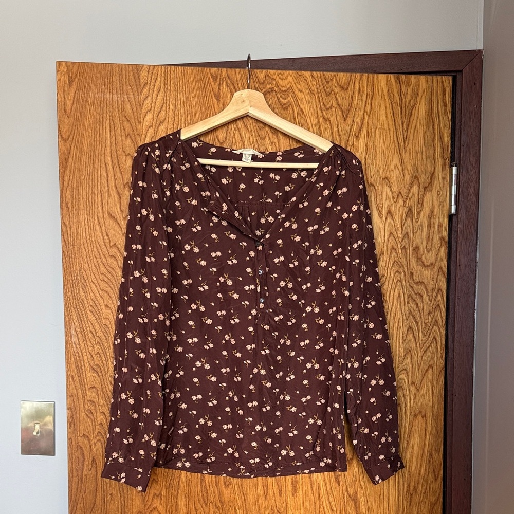 Lands' End Dark Brown Floral Blouse